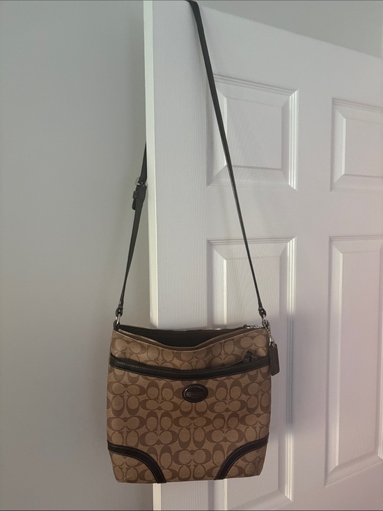 Coach Handbags - Coach Tan and Dark Brown Signature Crossbody Bag